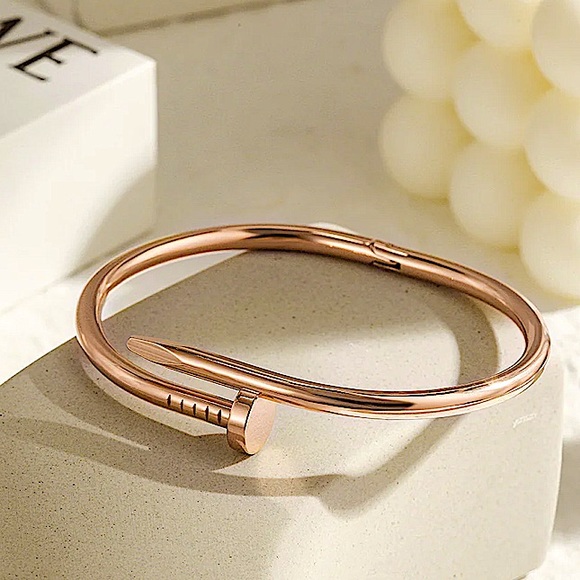 Rose Gold Nail Screw Bangle Bracelet - Picture 2 of 8